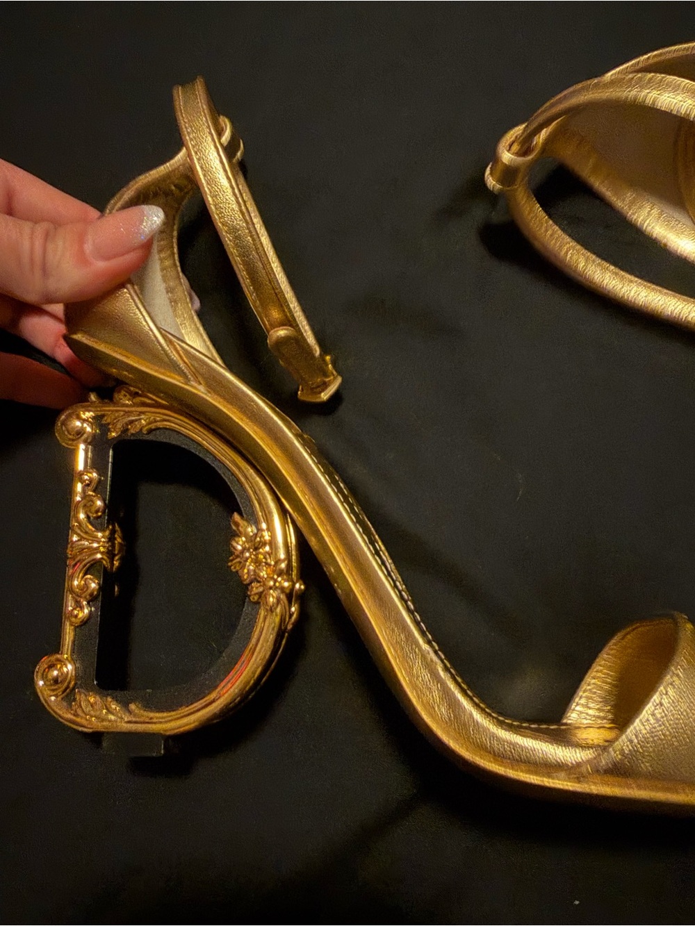 Dolce & Gabbana Nappa Mordore Sandals with Baroque DG Heel - Gold - Picture 3 of 8